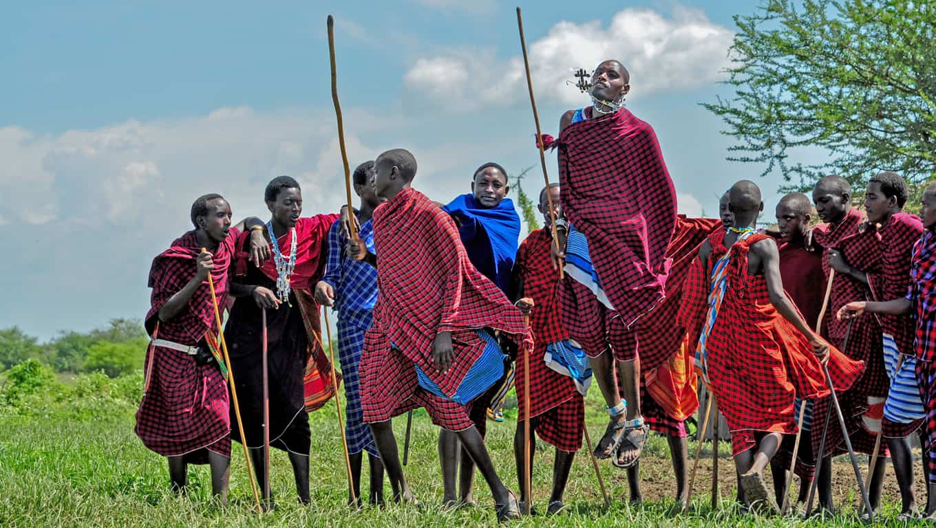 Maasai Warriors Performing A Traditional Dance Ceremony